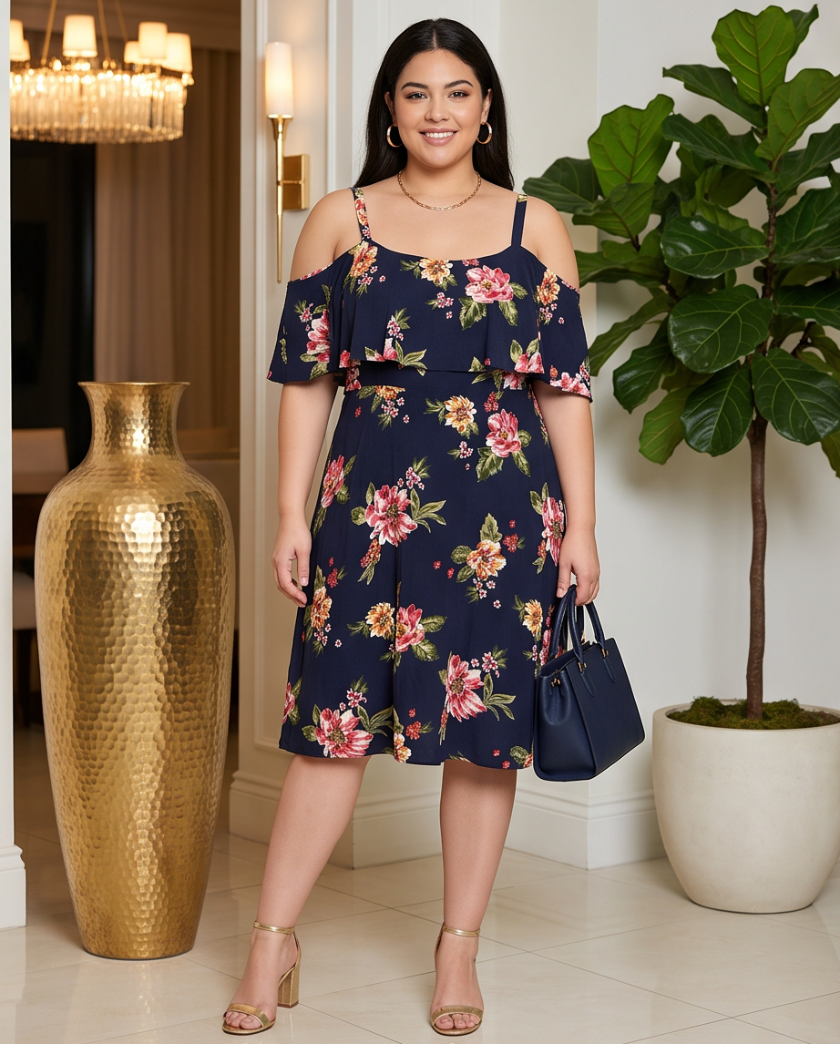 Plus Size Floral Navy Skater Dress