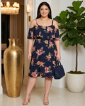 Plus Size Floral Navy Skater Dress