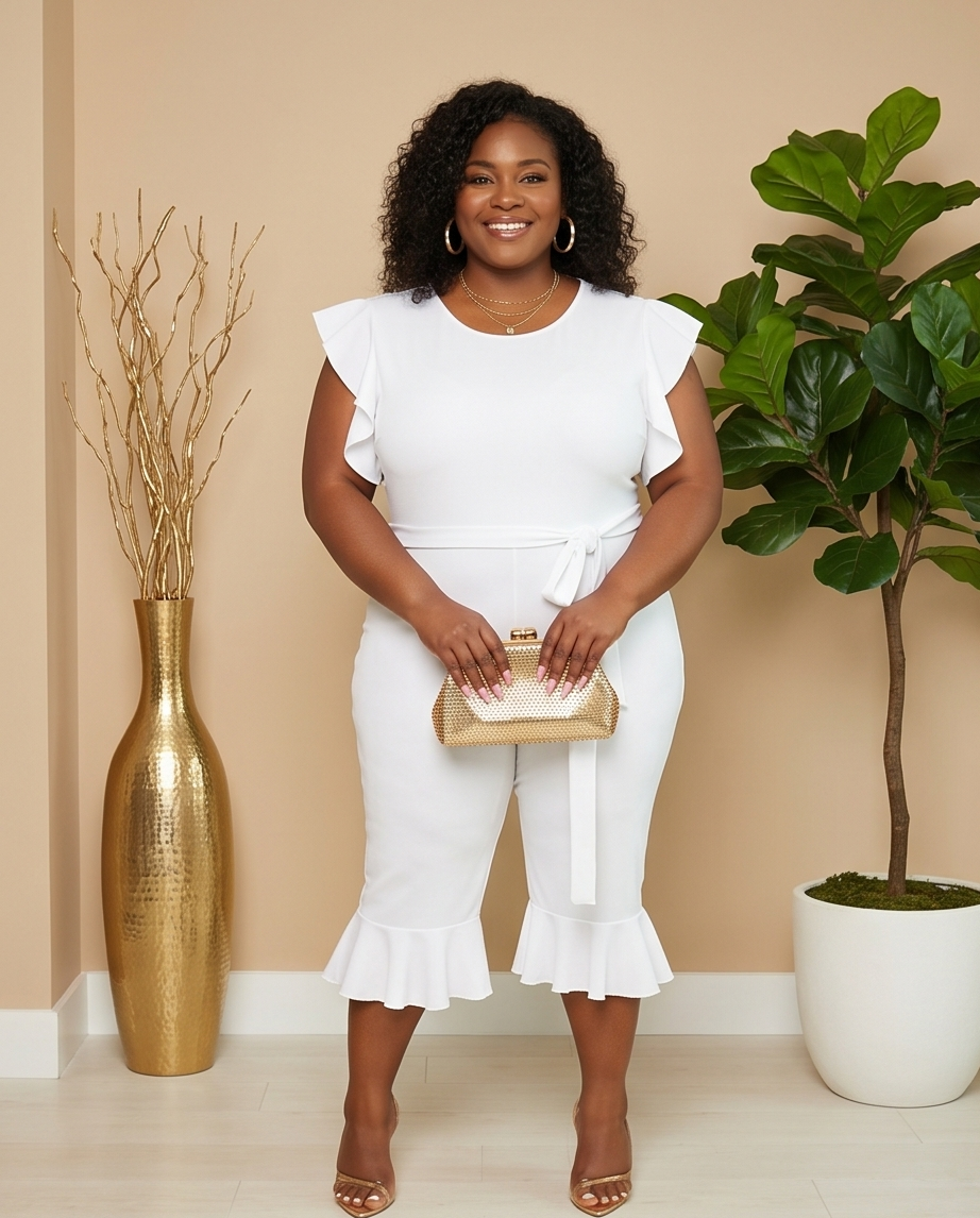 Plus Size Ruffle Trim Jumpsuit