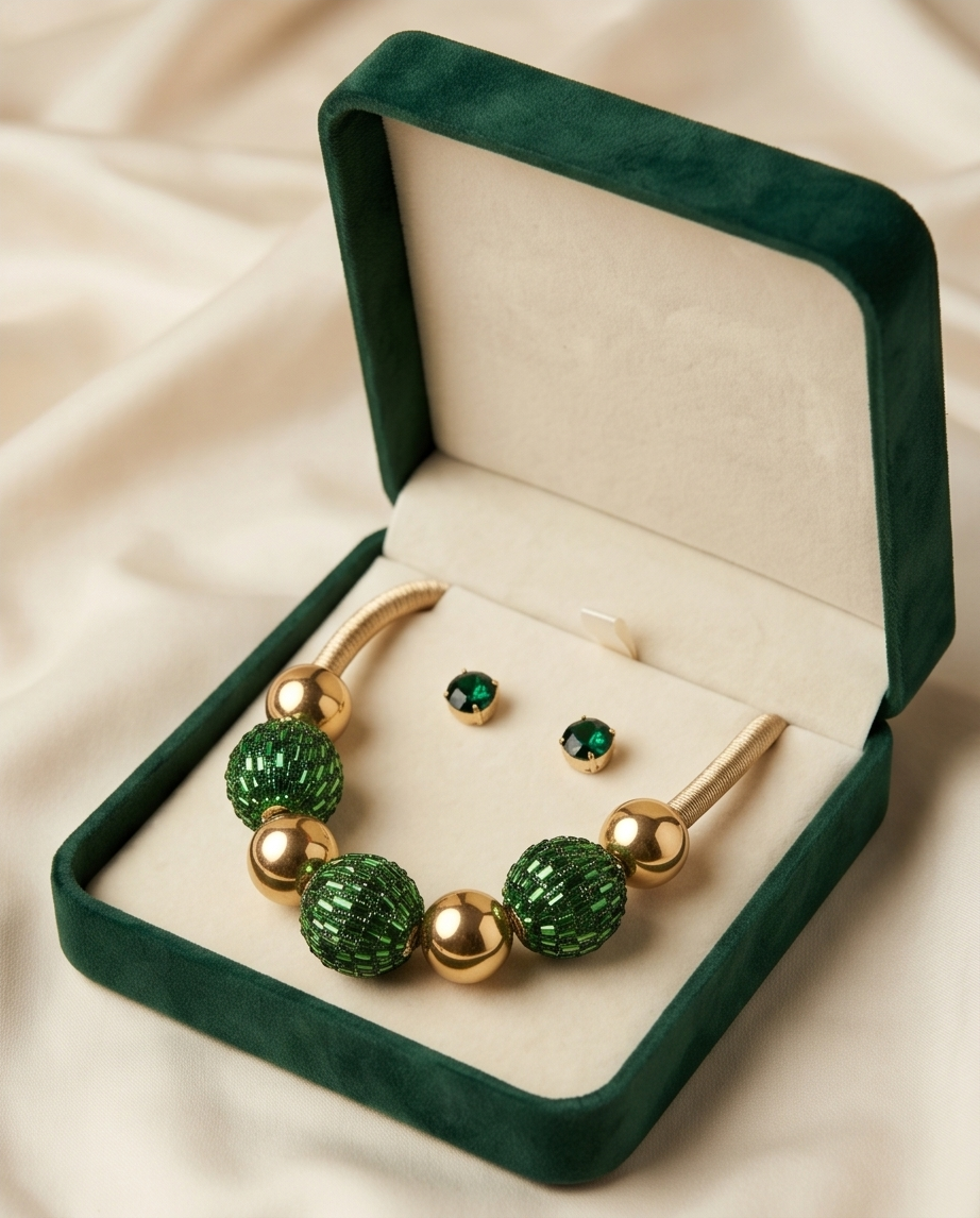 Gold & Green Tone Necklace Set