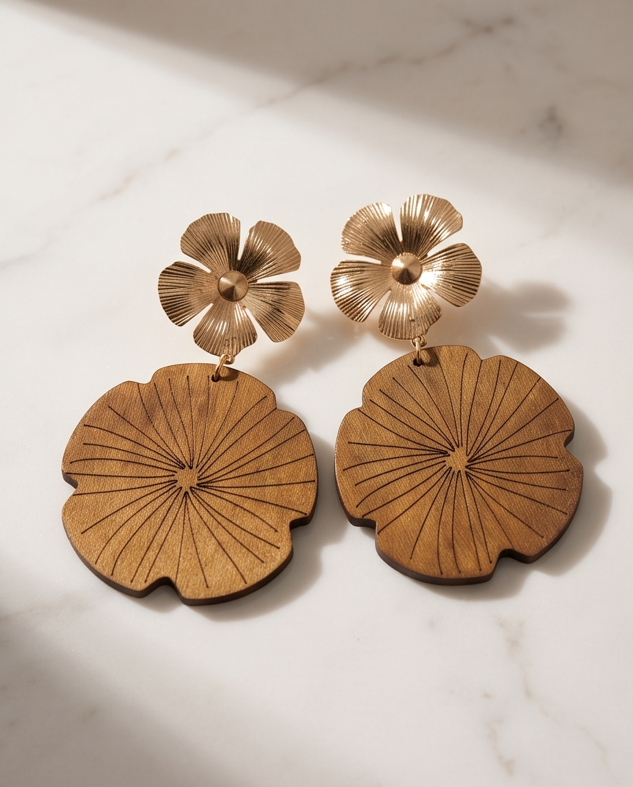 Gold Flower Pattern Earrings