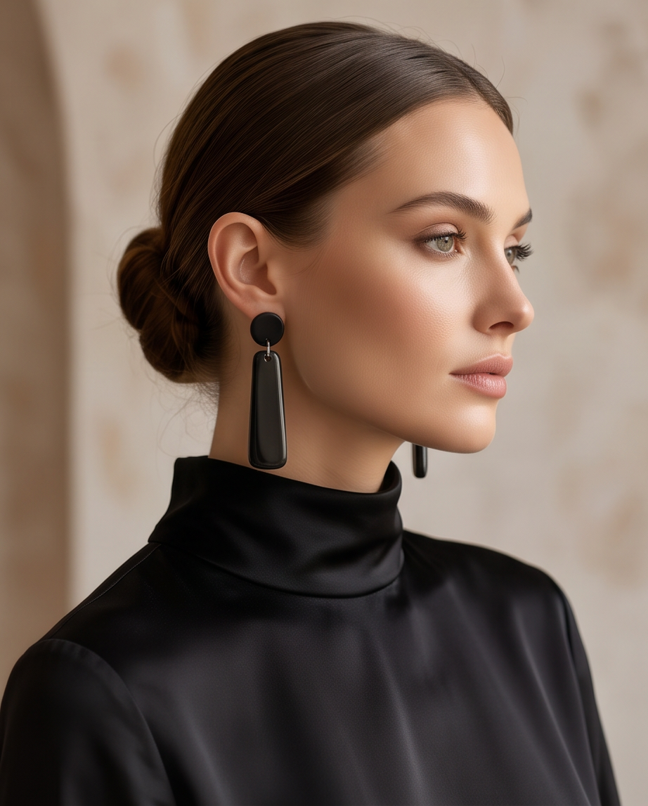 Black Drop Wooden Earrings