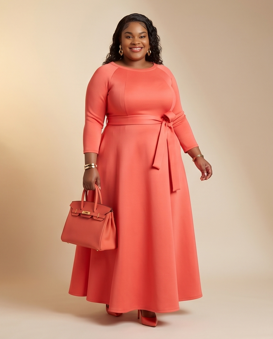 Plus Size Coral Wrap Maxi Dress