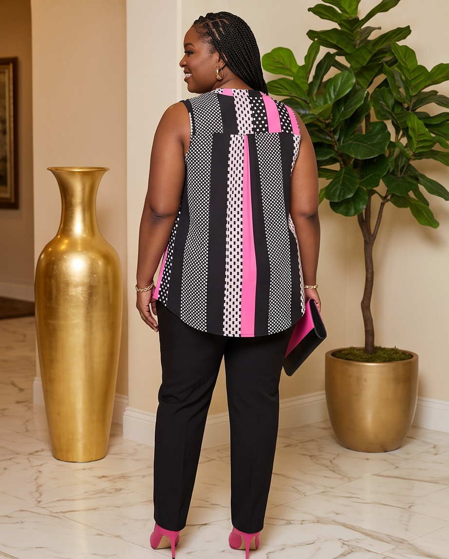 Plus Size Striped Polka Dot Top