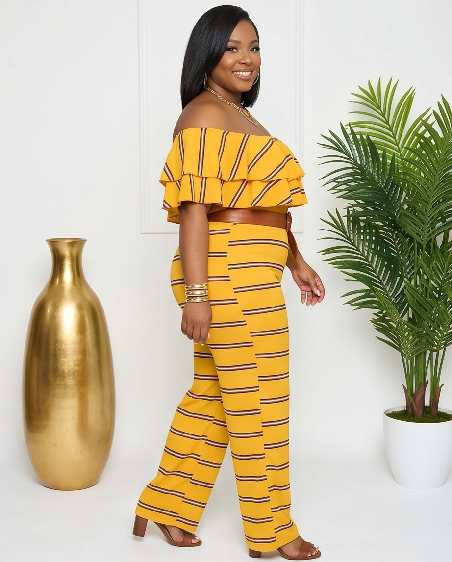 Plus Size Orange Off Shoulder Jumpsuit