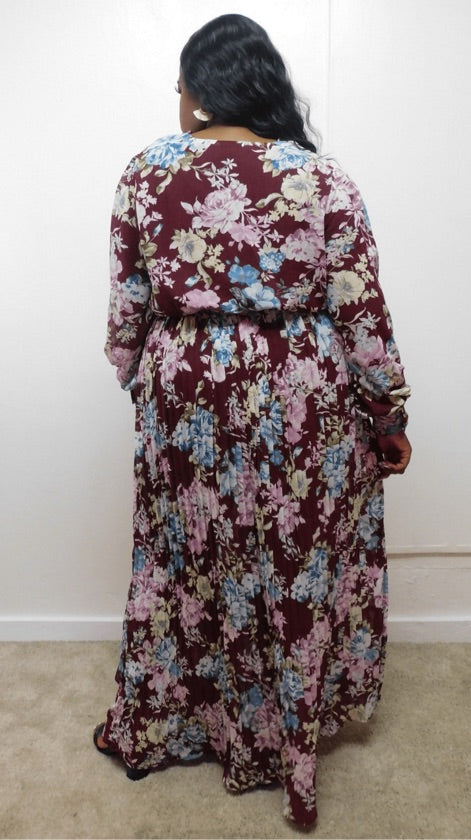 Plus Size Plum Maxi Floral Dress - DM228