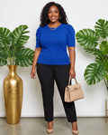 Plus Size Blue Gathered Sleeve Top