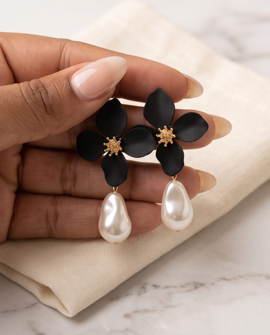 Black & Pearl Earrings