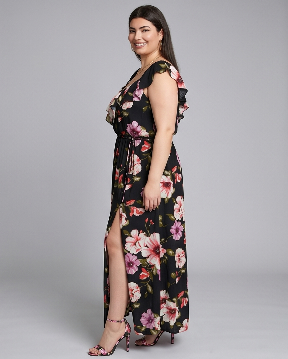 Plus Size Floral Ruffle Detail Dress
