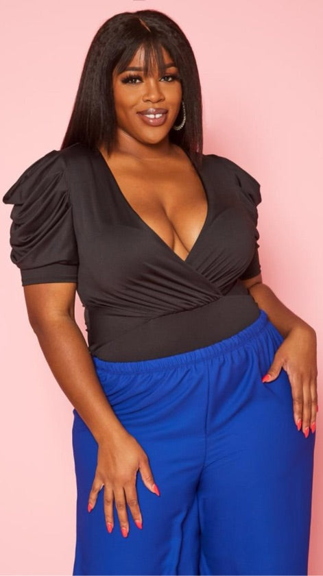 Plus Size Black Silk Bodysuit - 1052