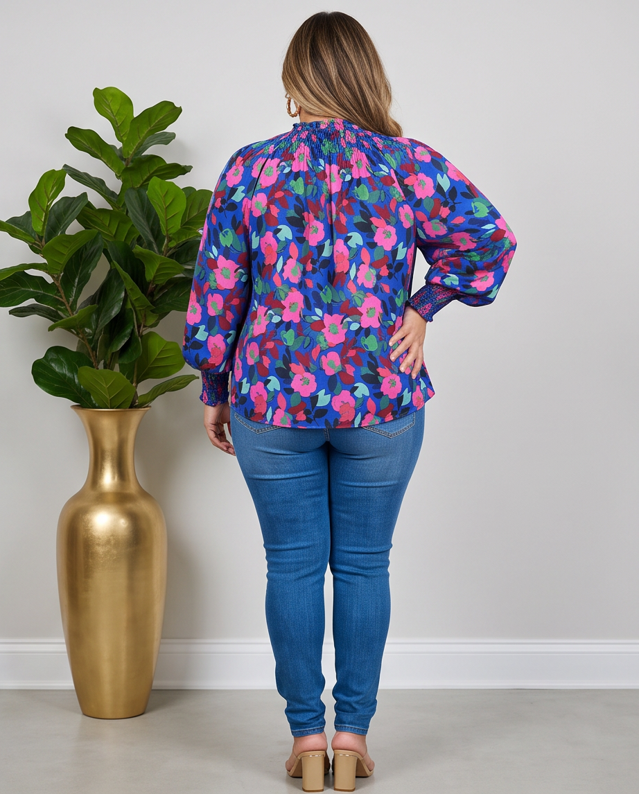 Plus Size Soiree Smocked Neck Top