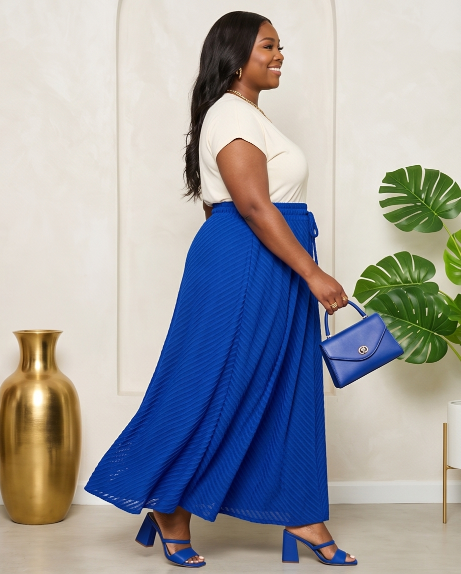 Plus Size Royal Blue Maxi Skirt