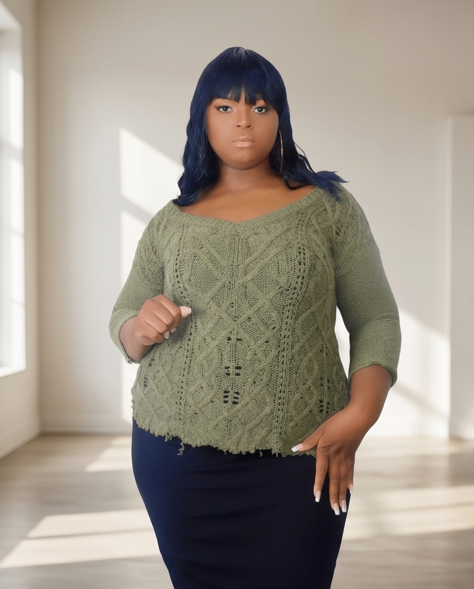 Plus Size Burgundy Raw Hem Sweater