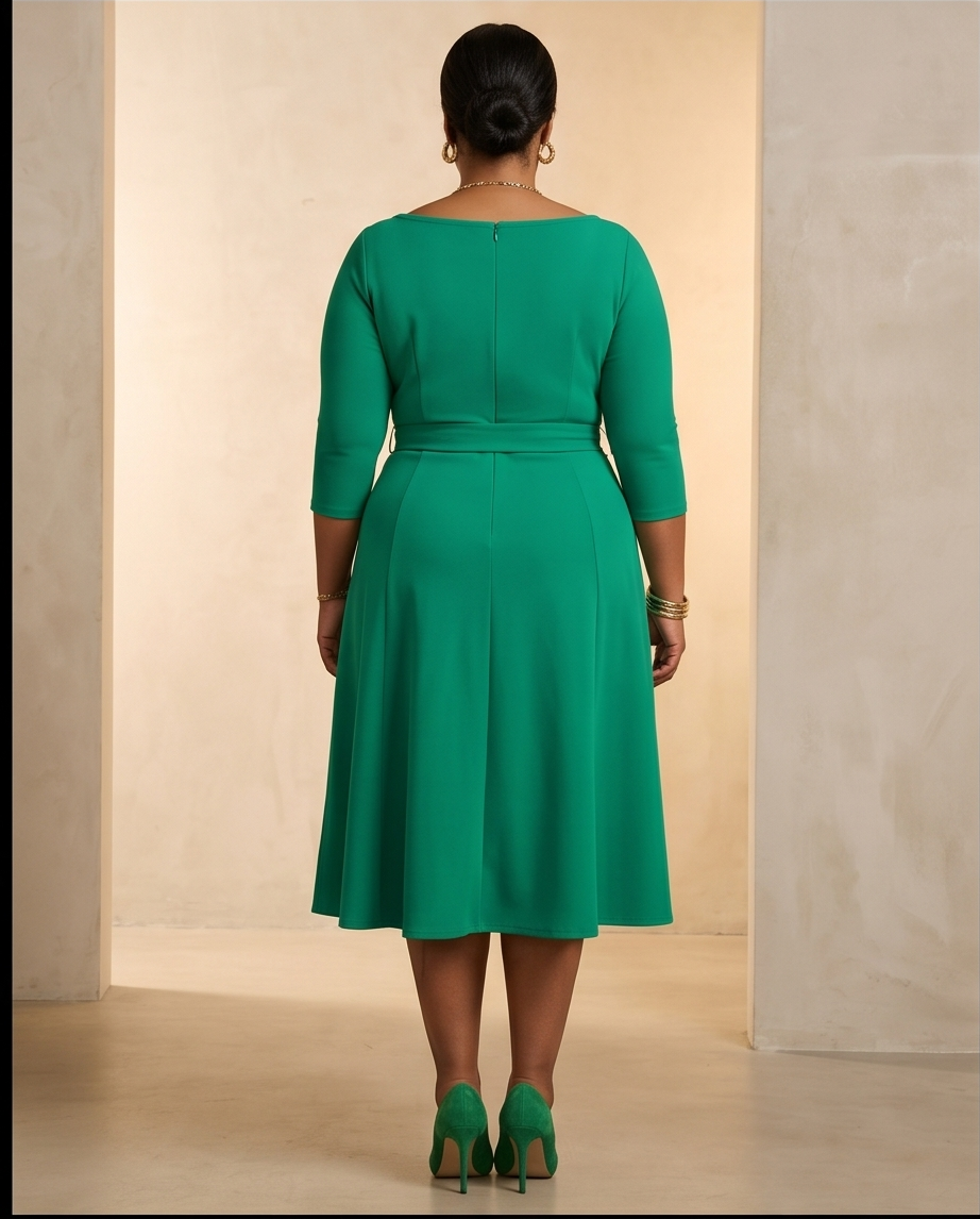 Plus Size Emerald Green Belted Dress
