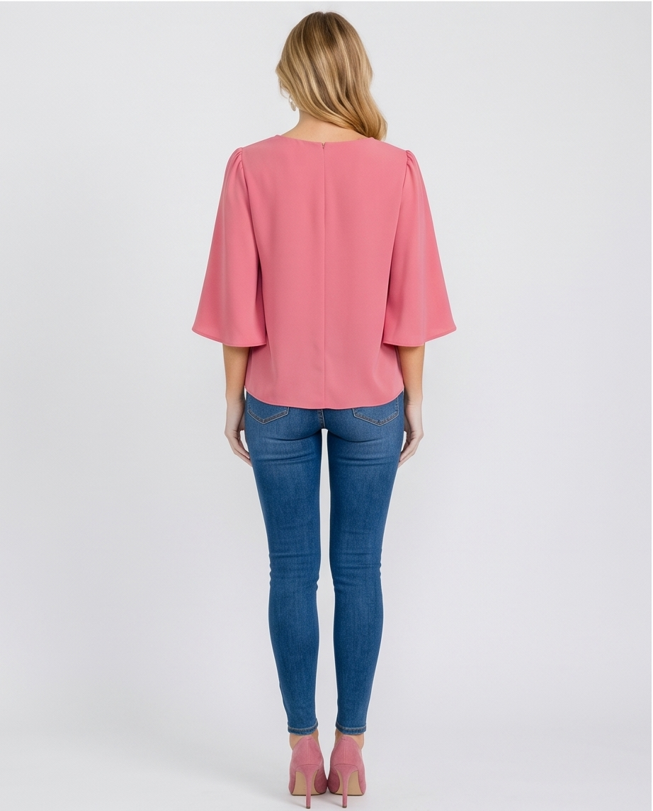 Blush Pink Bell Sleeve Blouse