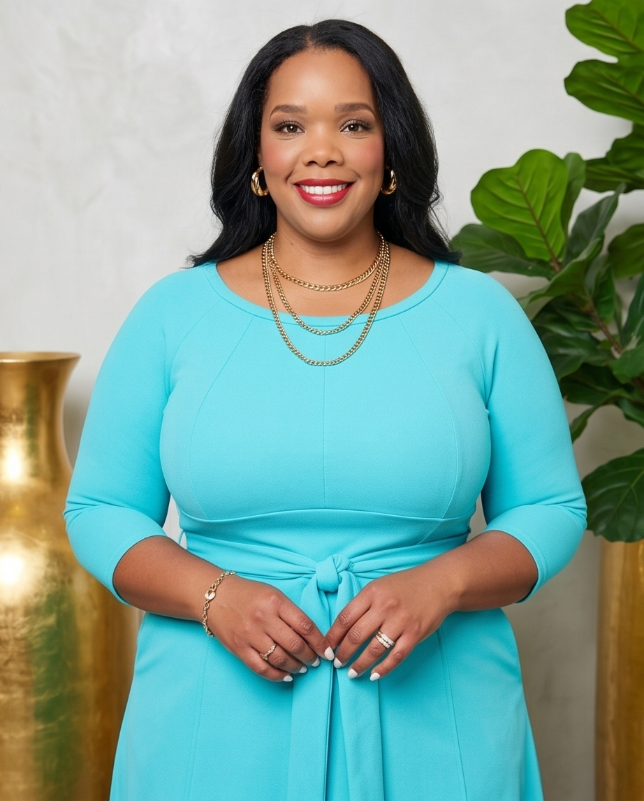 Plus Size Sky Blue Belted Dress