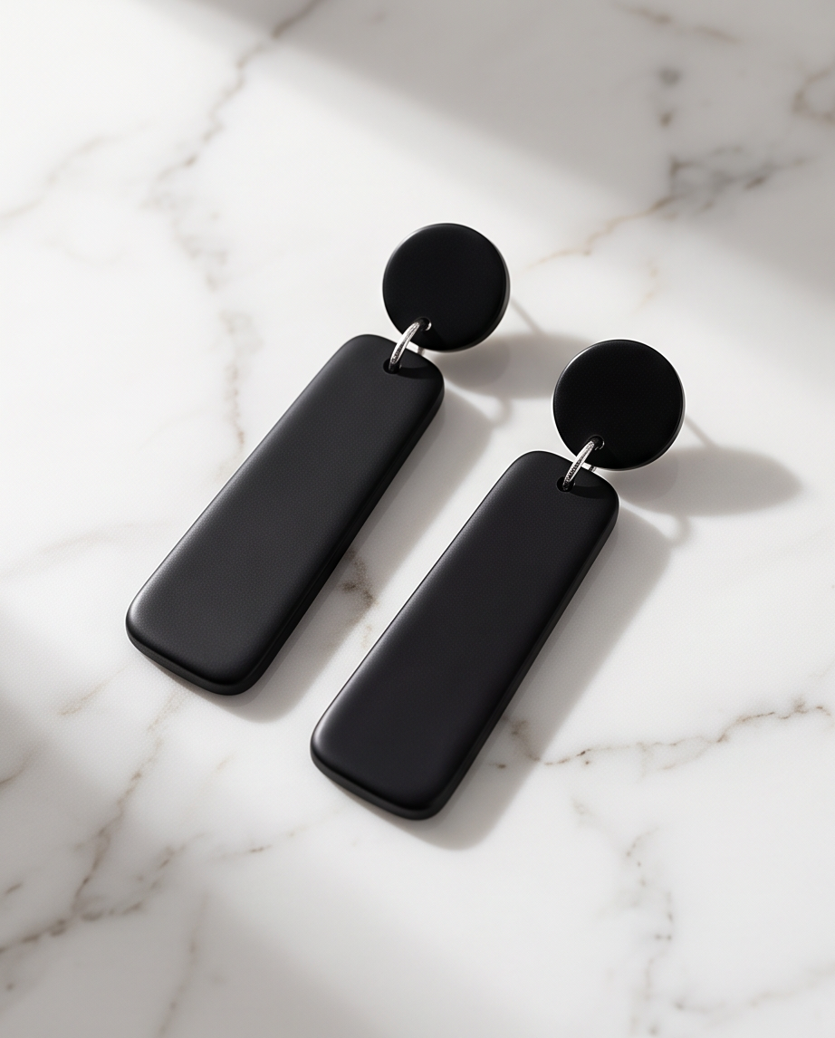 Black Drop Wooden Earrings