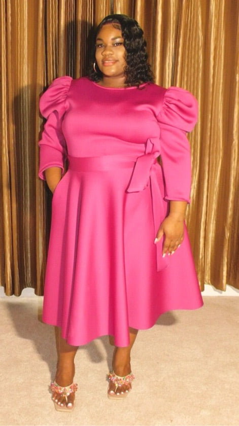 Plus Size Pink Long Sleeve Skater Dress - 2407