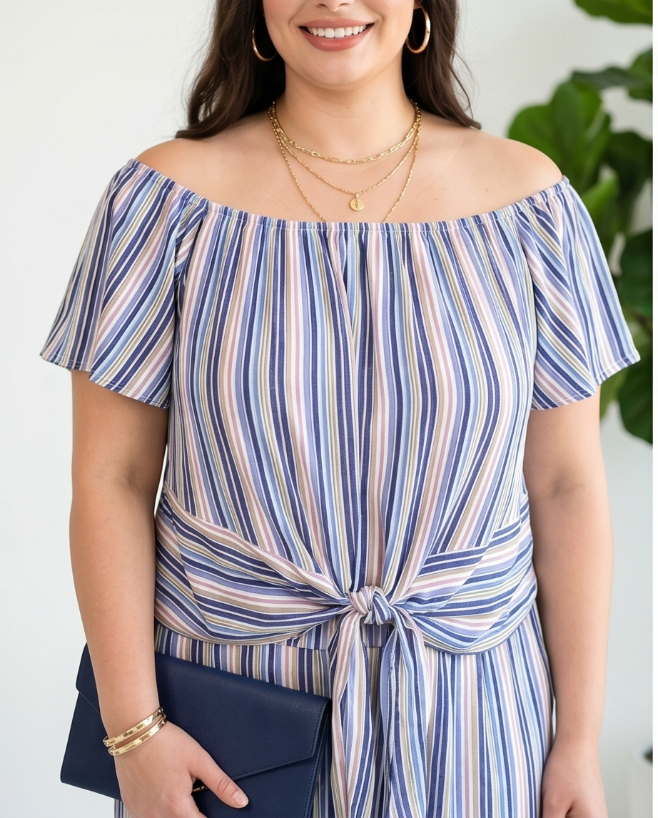 Plus Size Striped Pant Set