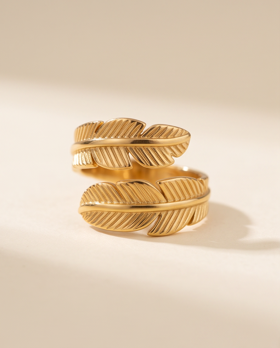 Stainless Still Gold Folded Leaf Ring