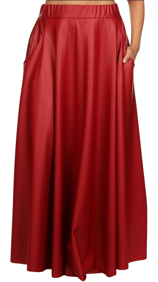 Plus Size Red Leather Maxi Skirt