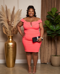 Plus Size Off Shoulder Pink Bodycon Dress