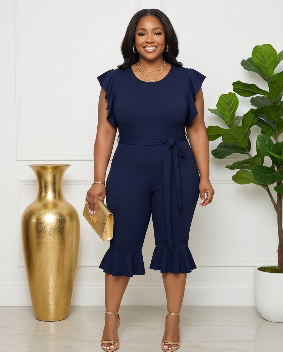 Plus Size Ruffle Trim Jumpsuit