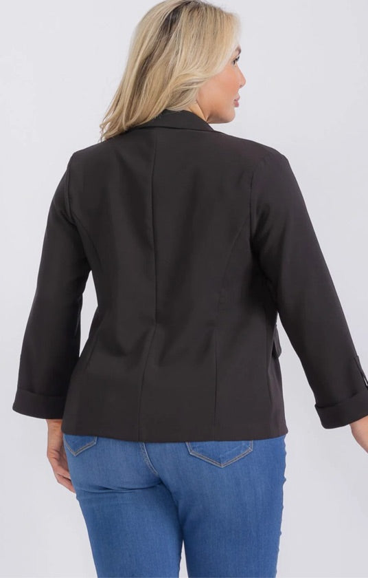 Plus Size Black Open Front Blazer - X930557-DK366