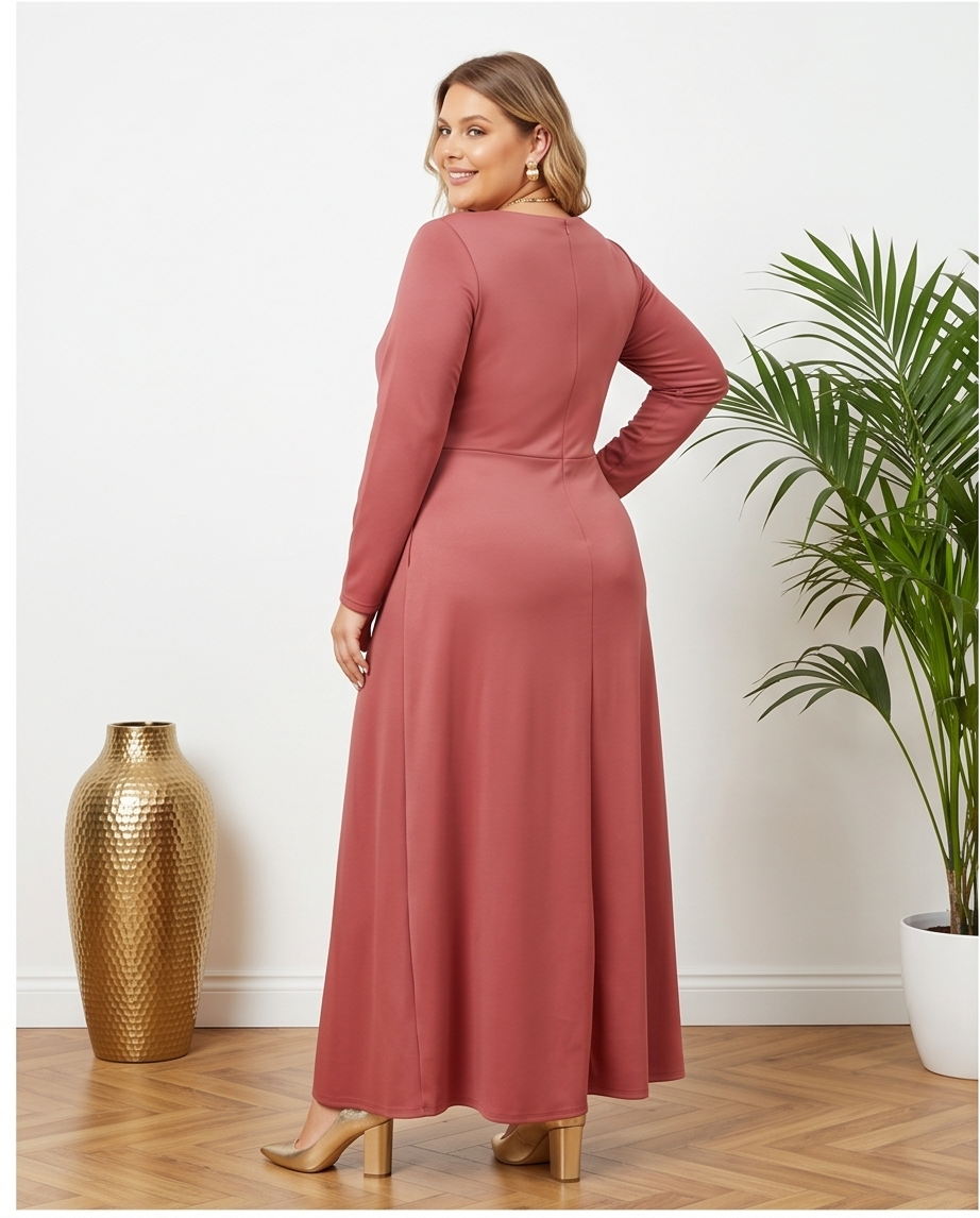 Plus Size Mauve Square Neck Maxi Dress
