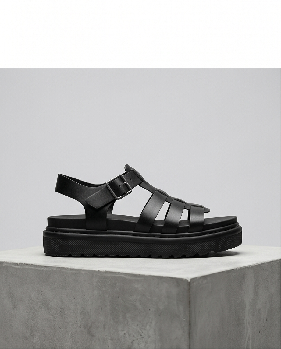 Chunky Black Strappy Sandals