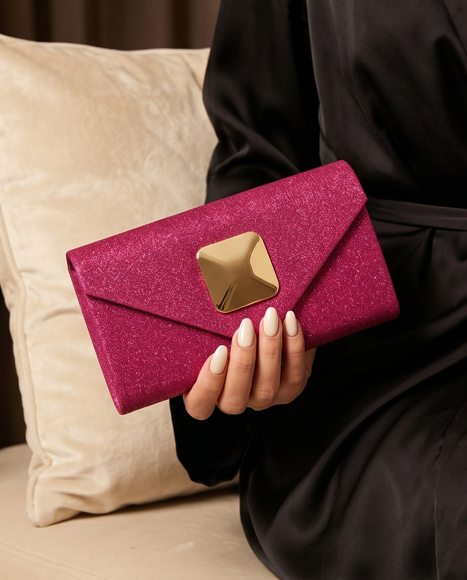 Elegant Pink Glitter Clutch