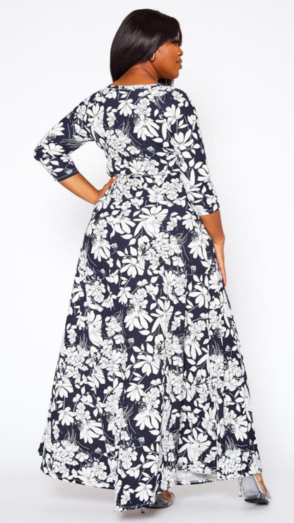 Plus Size Black Floral Wrap Maxi Dress