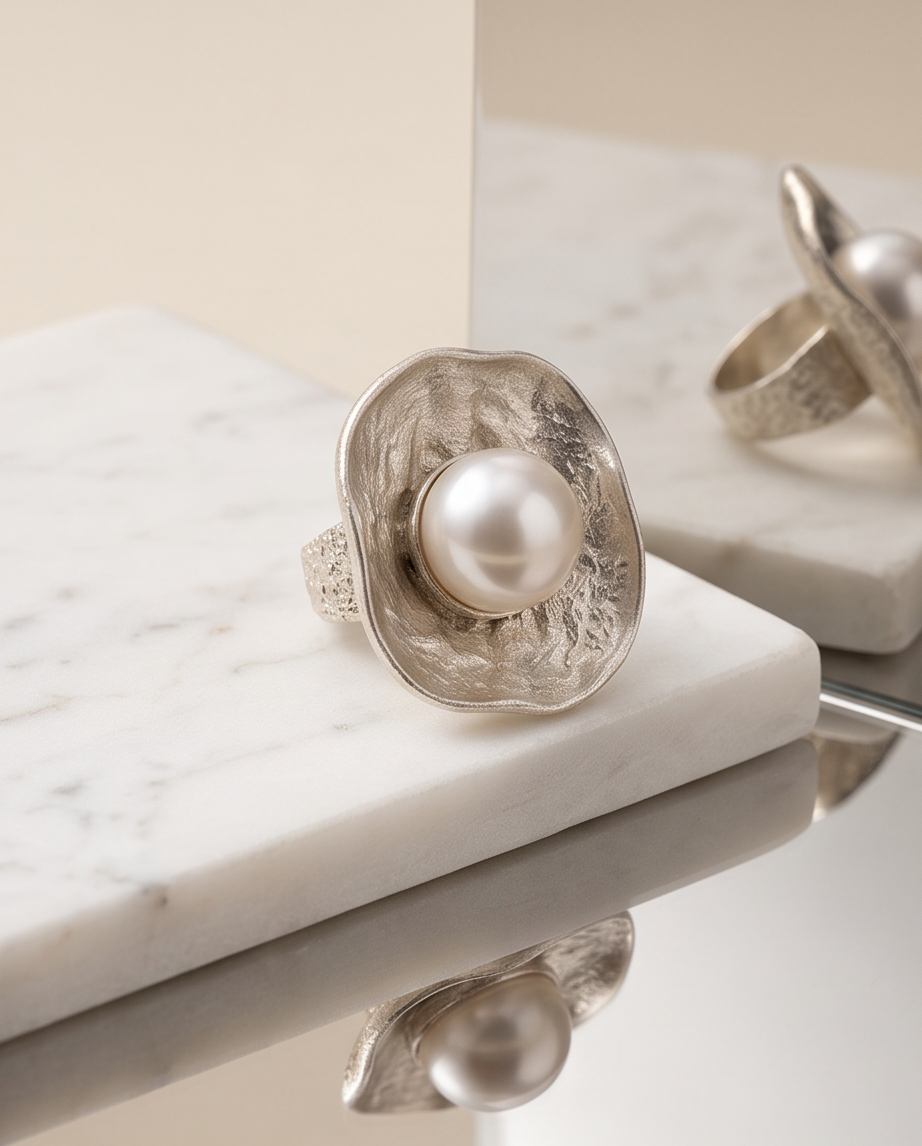 Pearl & Silver Big Ring