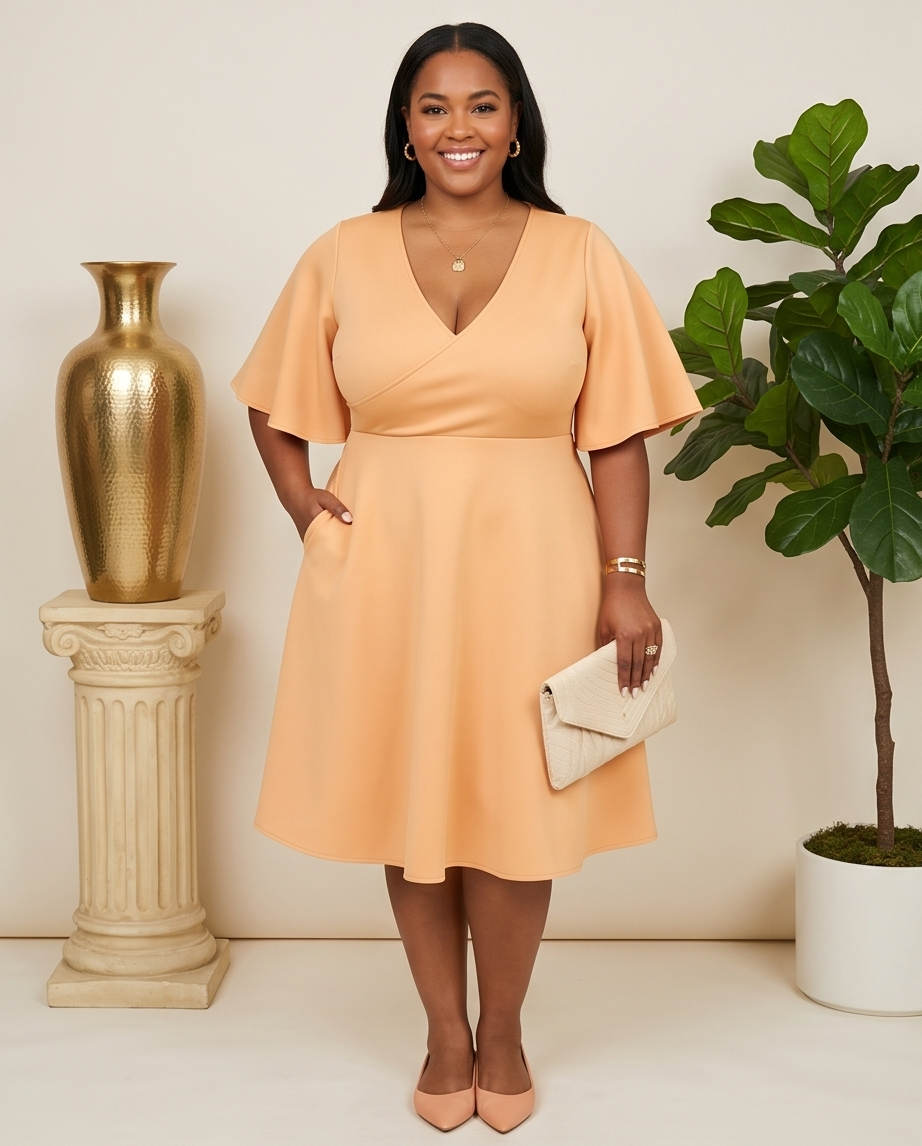 Plus Size Fit & Flare Gold Skater Dress