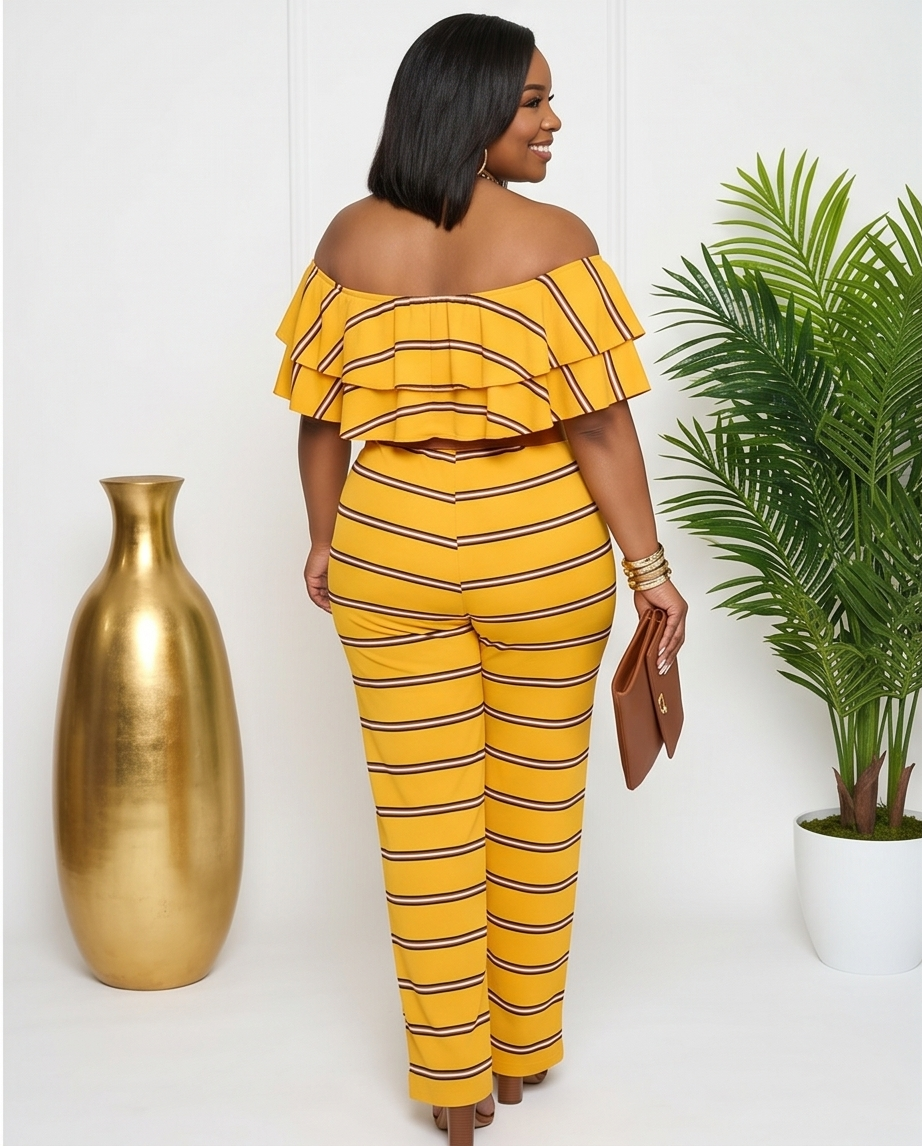 Plus Size Orange Off Shoulder Jumpsuit