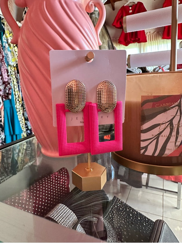 Gold And Pink Boxy Earring - 1484