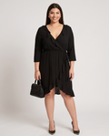 Plus Size Black Elastic Waist Wrap Dress