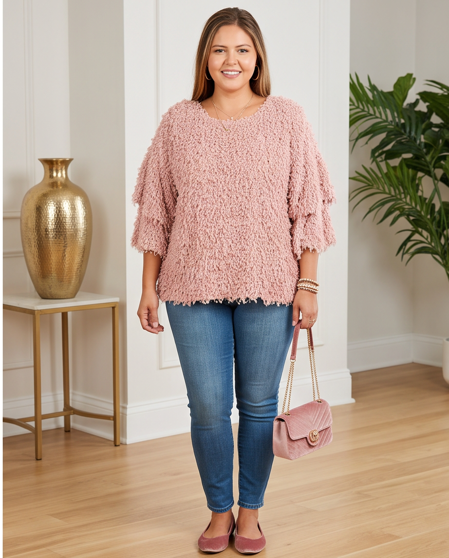 Plus Size Blush Shaggy Cozy Top