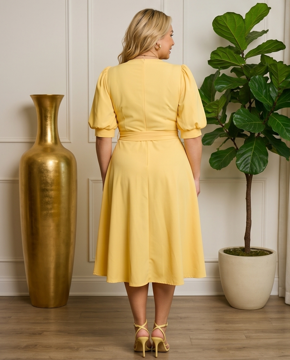 Plus Size Yellow Belted Skater Dress