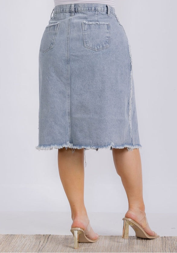 Plus Size Denim Midi Skirt - H7208W