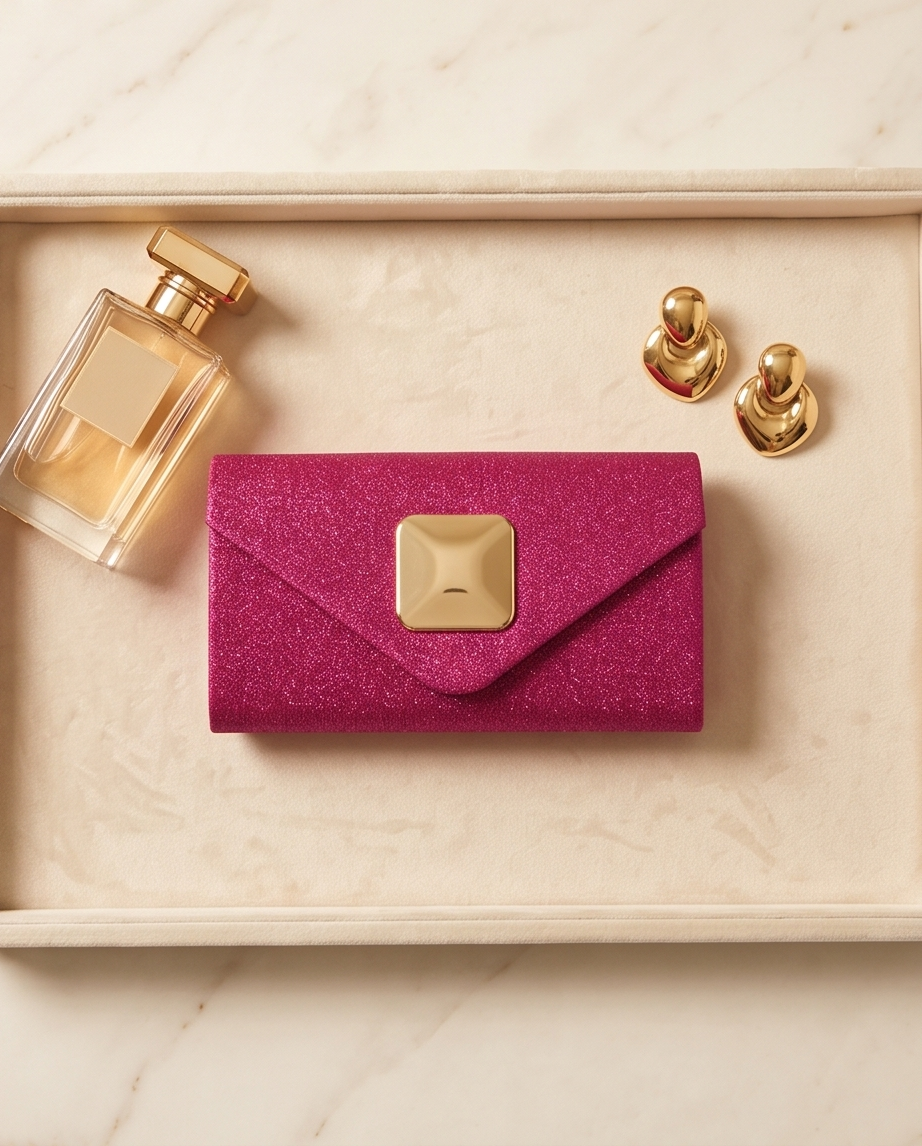 Elegant Pink Glitter Clutch