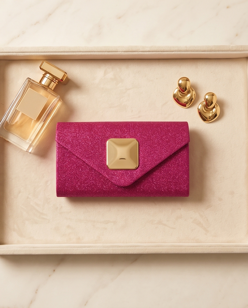 Elegant Pink Glitter Clutch