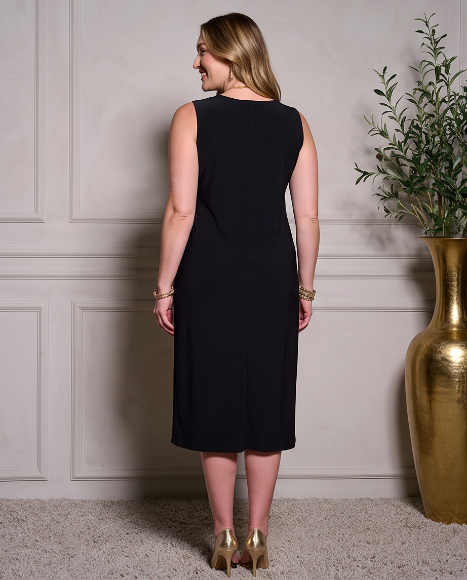 Plus Size Black Plain Sleeveless Midi Dress