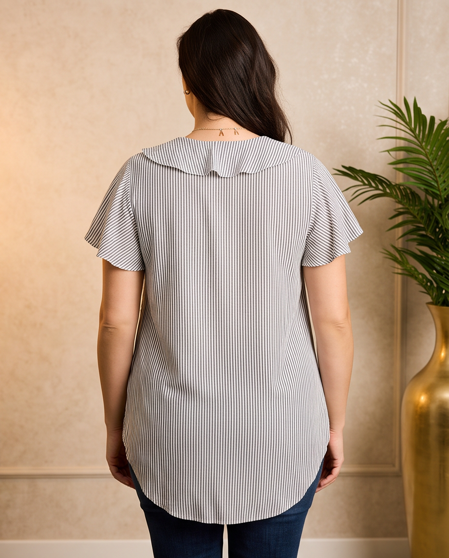 Plus Size Ruffle Black Striped Top