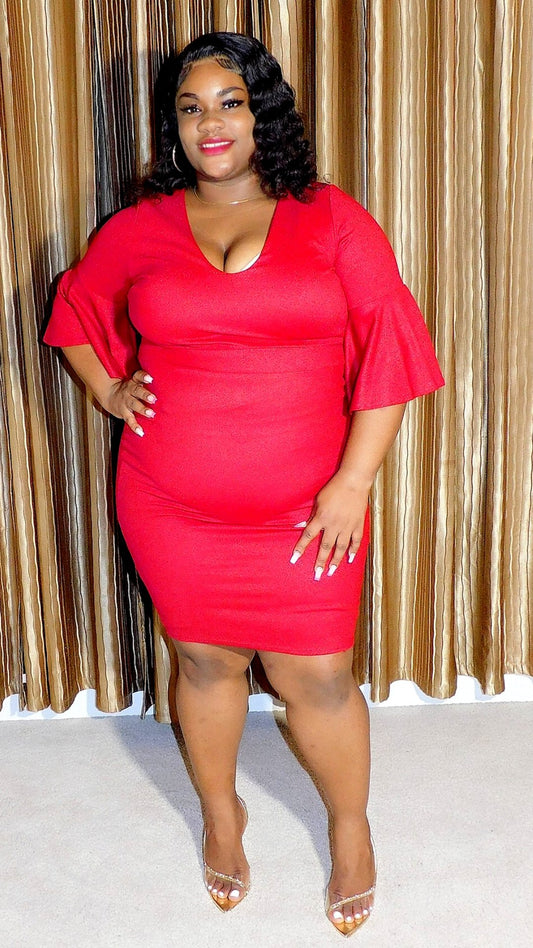 Plus Size Red Bell Sleeve Dress