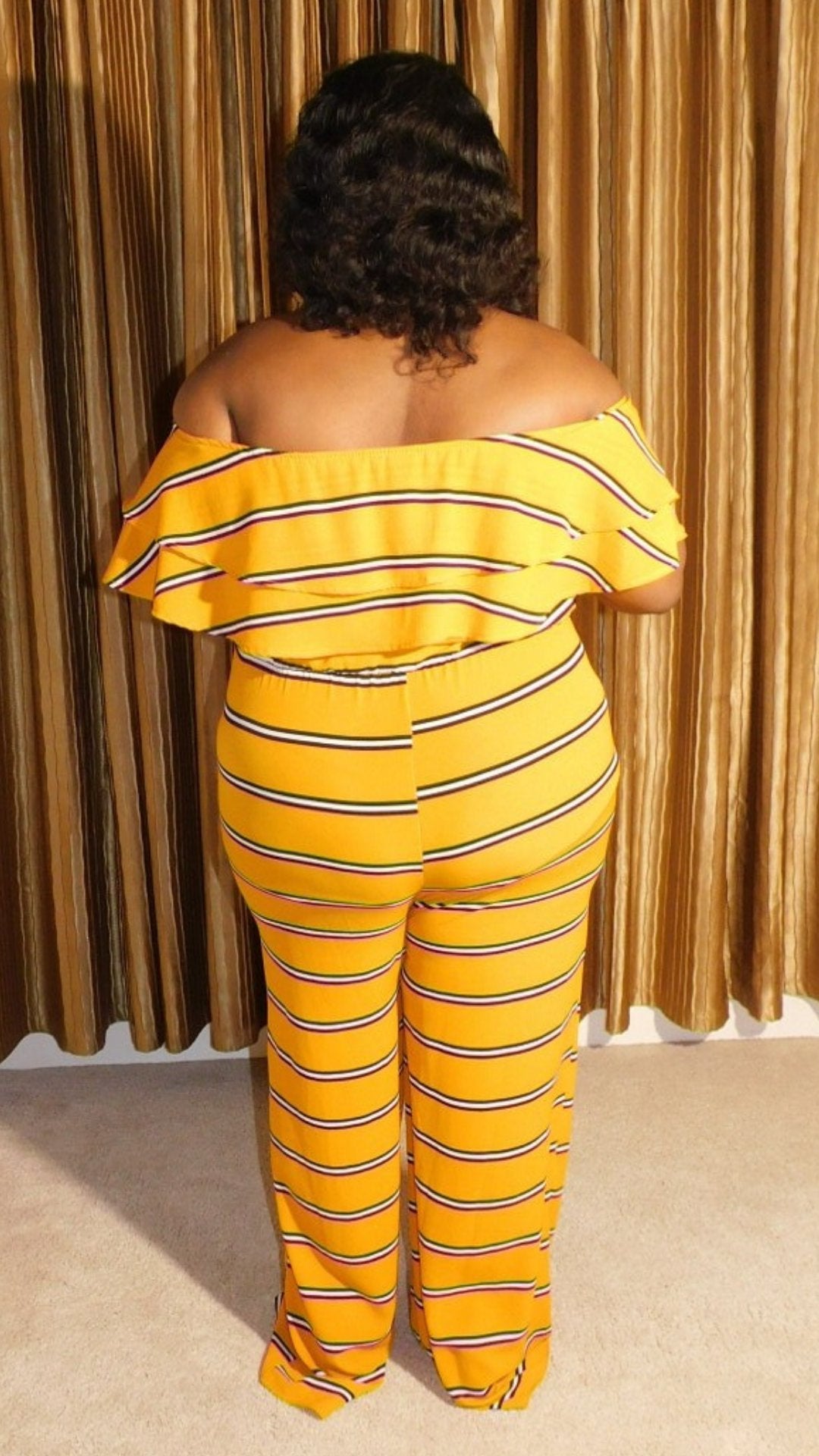Plus Size Orange Ruffle Striped Jumpsuit