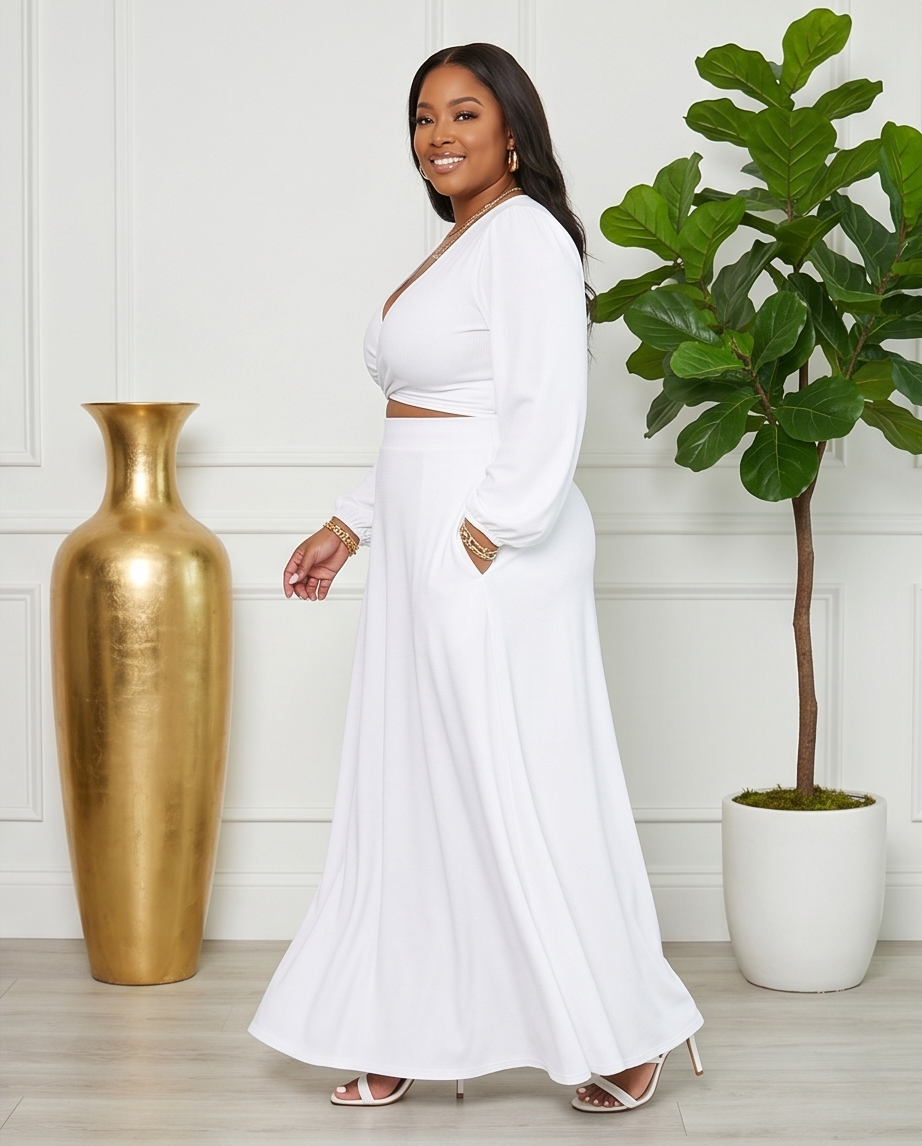 Plus Size White Matching Set