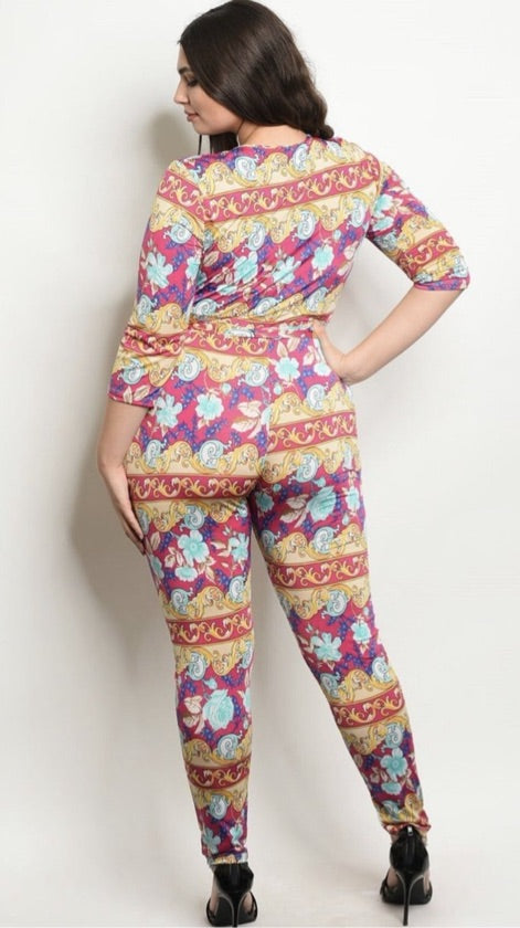 Plus Size Deep Plunge Belted Jumpsuit - J10330P-1
