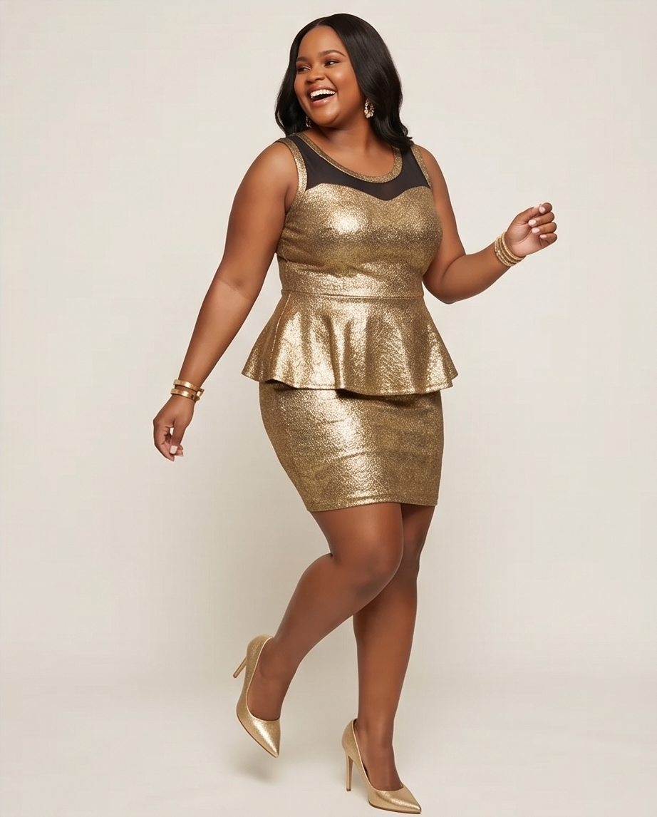 Gold Glitter Peplum Dress
