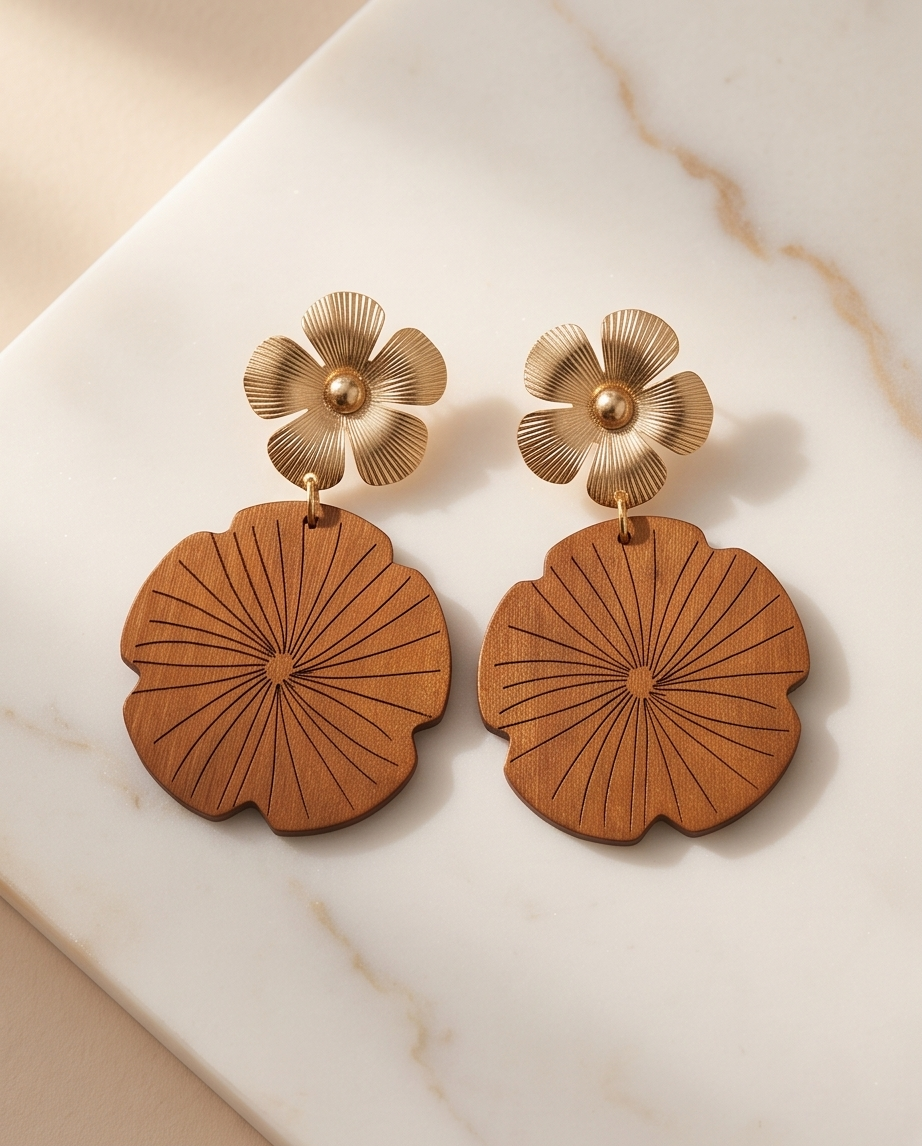 Gold Flower Pattern Earrings